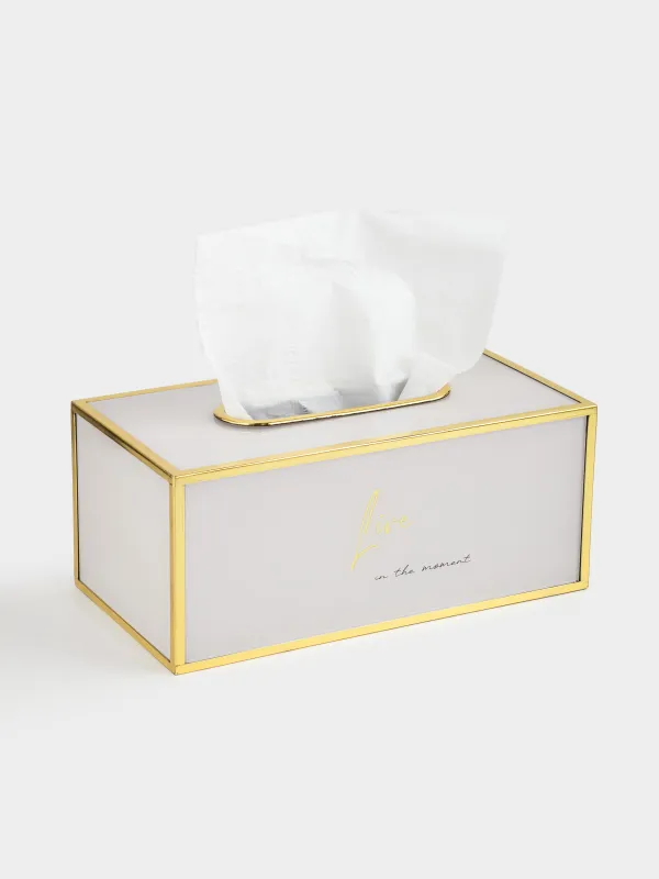 Paper napkin box, 24x13 cm, plastic / glass, milky gold, Live, Fardella, image-6