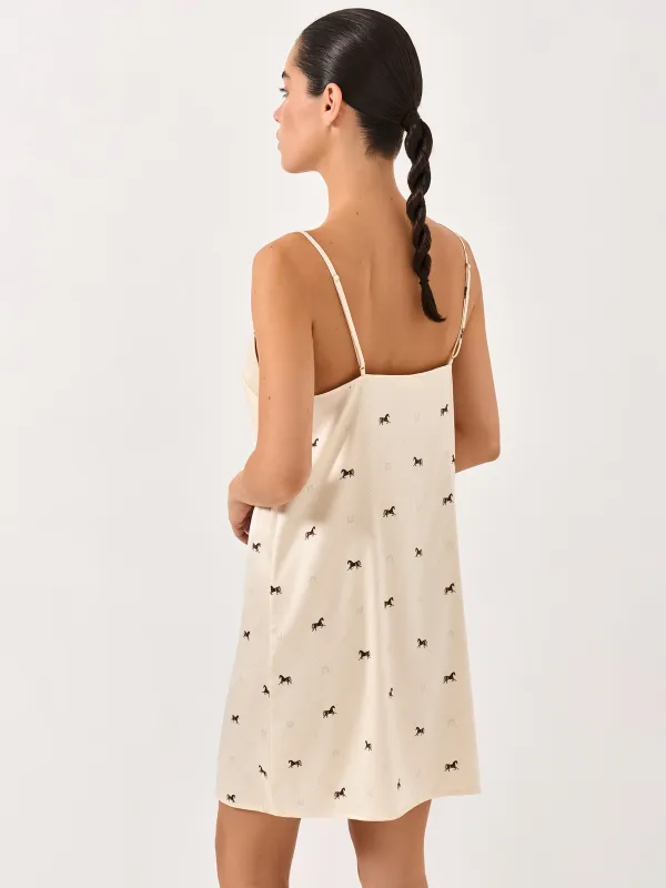 Women's dress, homewear, mini, size S, with straps, polyester / elastane, milky, Horses, Luanne, image-5