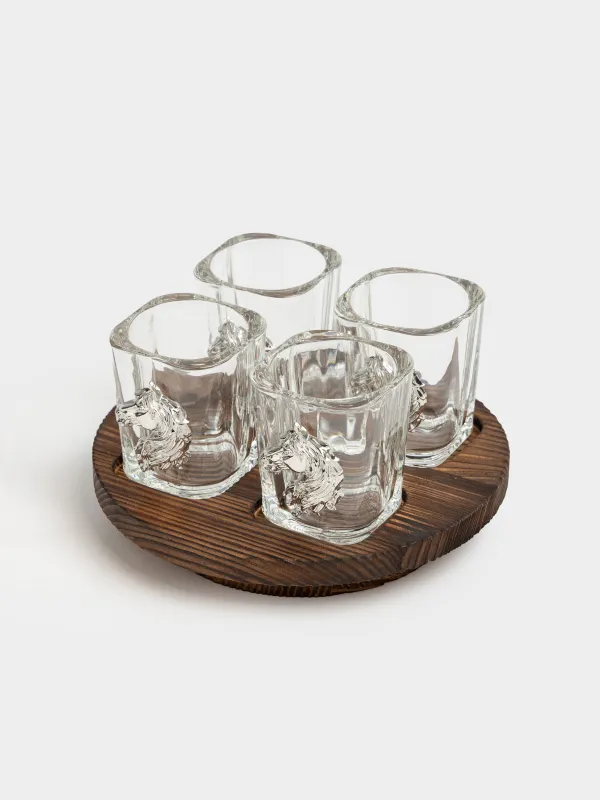 Drinking glass, 60 ml, 4 pcs, on a stand, glass/metal/wood, Horse, Lux elements decor, image-1