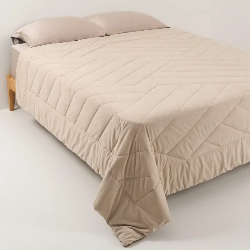 Bedspread, 220x240 cm, quilted, double-sided, velvet/microfiber, sand, Stitch velvet