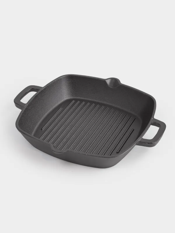 Grill pan, 26 cm, with handles, cast iron, square, black, Authentic, image-4