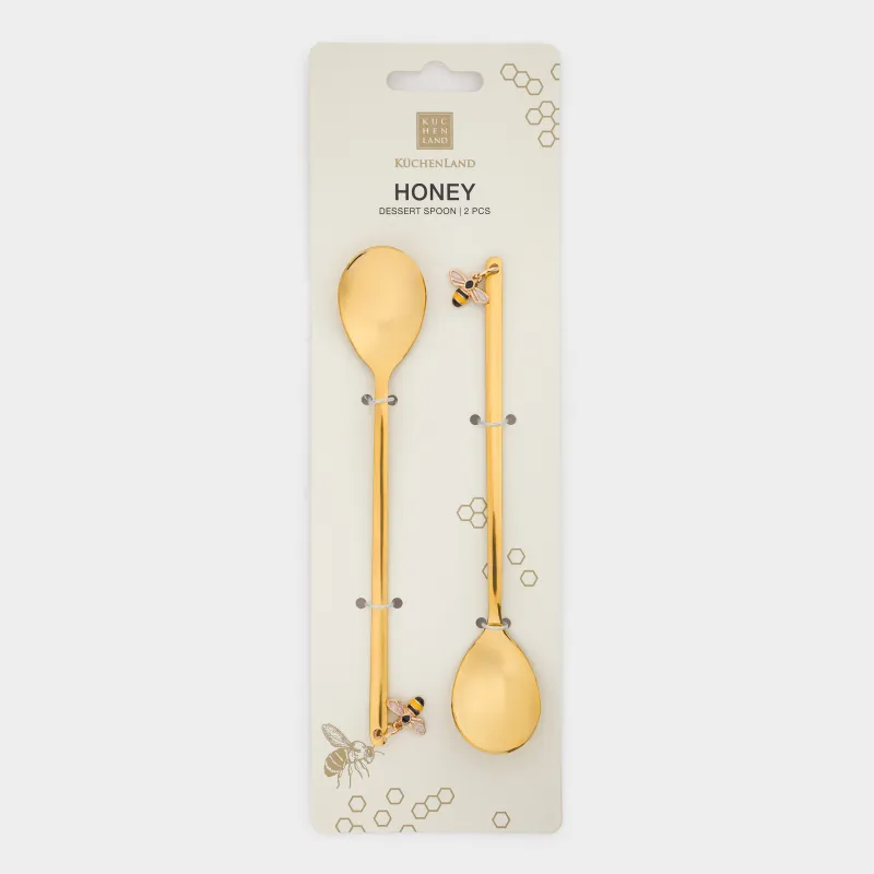 Dessert spoon, 14 cm, 2 pcs, steel, golden, Bee, Honey, image-3