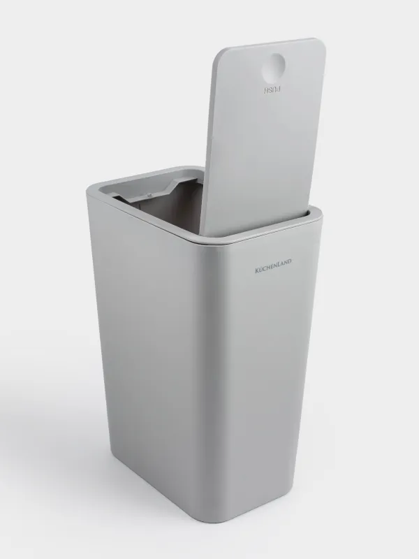 Trash can, 12 l, with button to open the lid, plastic, gray, Push new, image-3