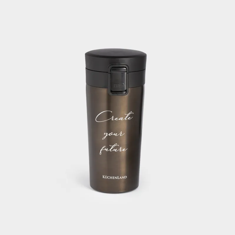 Thermo mug, 380 ml, steel / plastic, graphite, matte, Create your future, Voyage