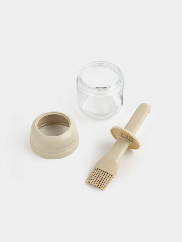 Oil container, 180 ml, with brush, glass / silicone, milky, Milk kitchen, image-2