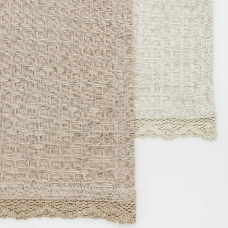 Kitchen towel, 40x60 cm, 2 pcs, with lace, cotton, beige, Waffle, image-3