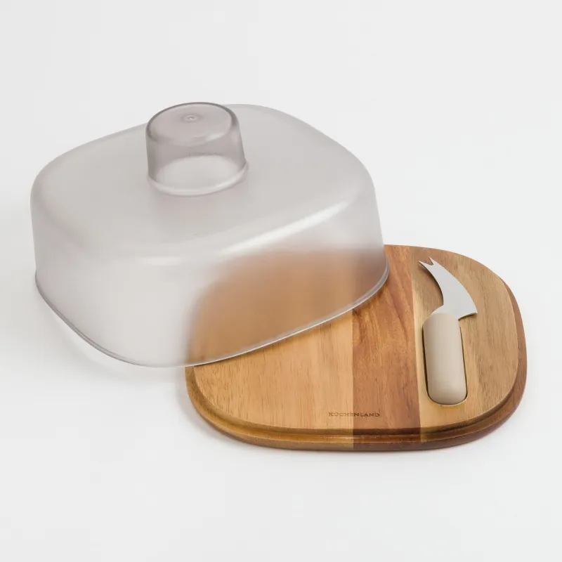 Cheese set, 2 pcs, dish board / dome, steel / wood / plastic, Noble tree, image-2