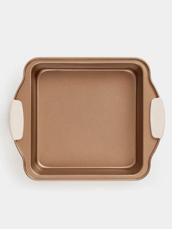 Baking dish, 28x22 cm, with handles, steel / silicone, square, copper, Resto , image-5