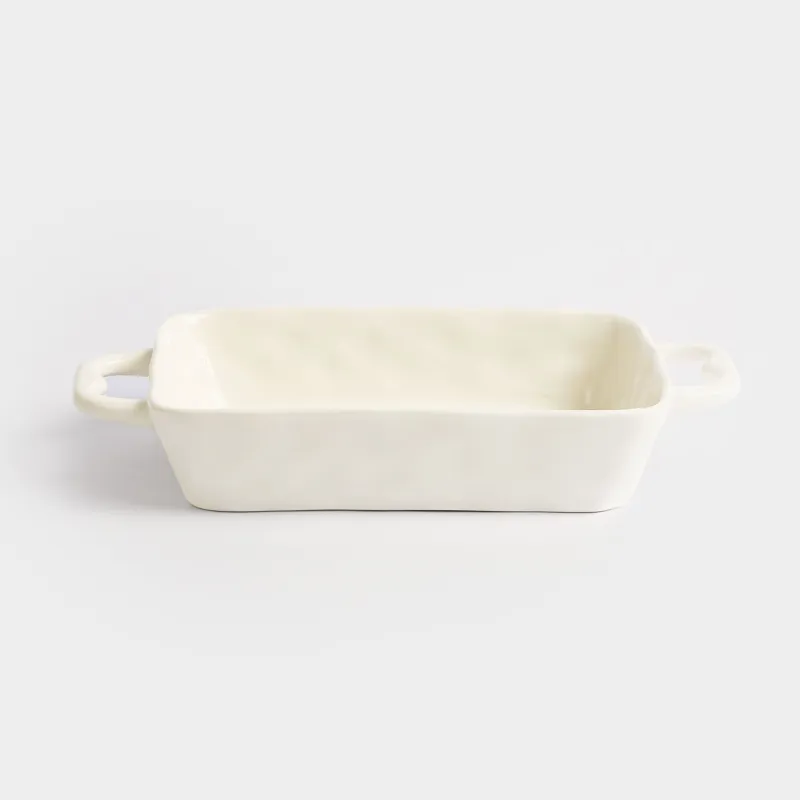 Baking dish, 31x20 cm, ceramic, rectangular, milky, Crumple kitchen