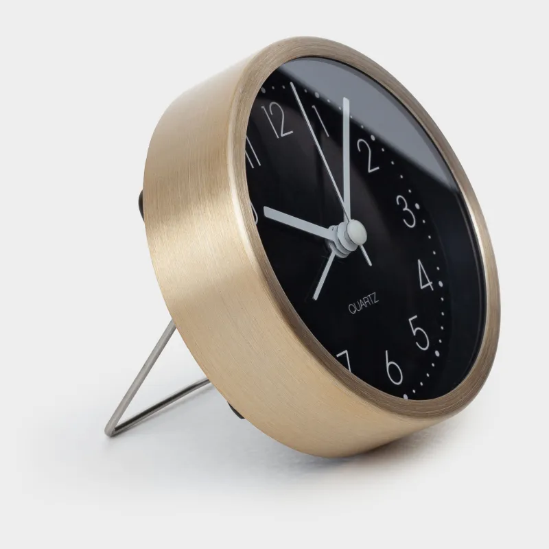 Alarm clock, 9 cm, metal / glass, round, black and white, Dial, image-3