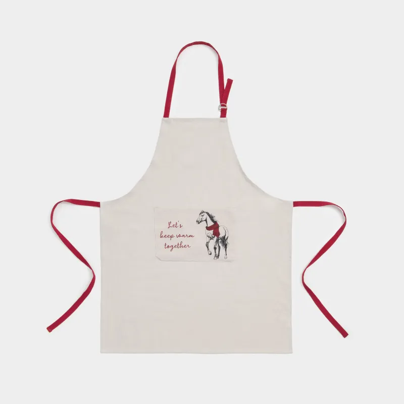 Apron, 65x80 cm, cotton, grey-beige, Horse, Horse in scarf