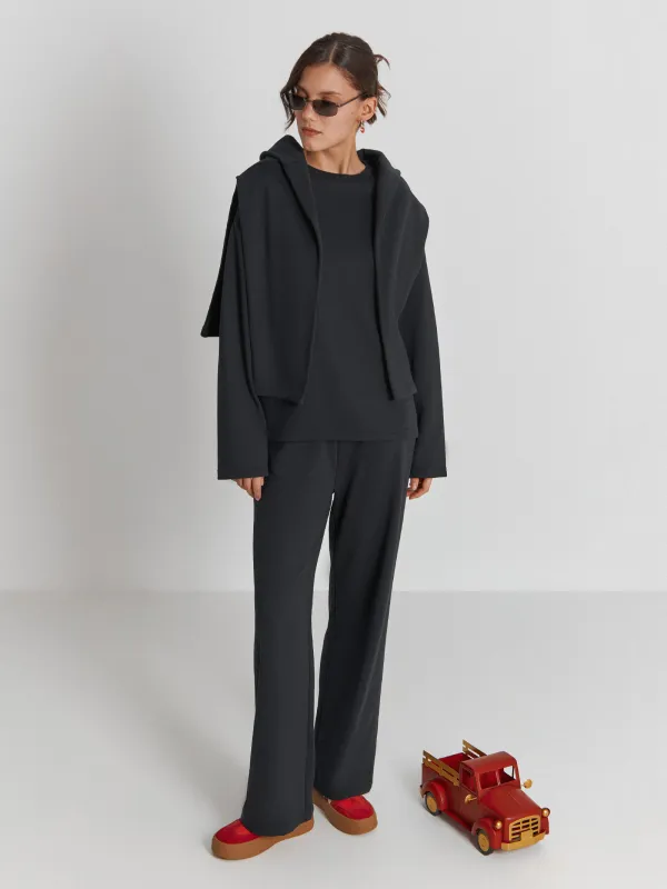 Women's sweatshirt, homewear, size S, polyester / cotton, black, Courtney, image-1