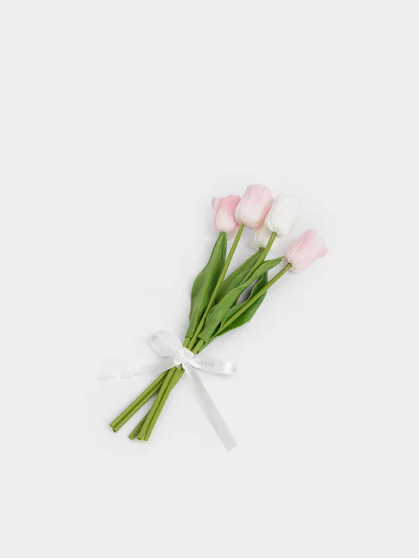 Artificial bouquet, 34 cm, PVC/metal, White and pink tulips, Tulip garden, image-1