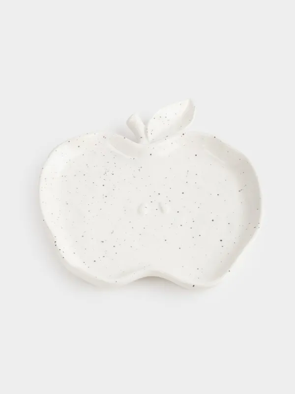 Dish, 19x17 cm, ceramic, white, speckled, Apple, Relief, image-1