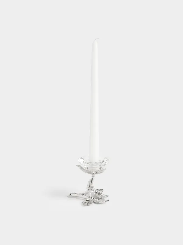 Candlestick, 9 cm, for tea / thin candle, on a leg, crystal glass / metal, Flower, Diamond, image-5
