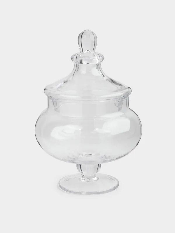 Candy bowl, 17х26 cm, 1,4 l, legged, with lid, glass, Clear, image-0