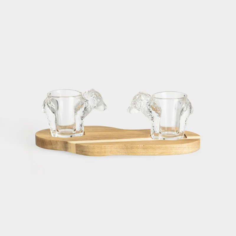 Drinking glass, 40 ml, 2 pcs, on a stand, glass/wood, Bear, Noble tree