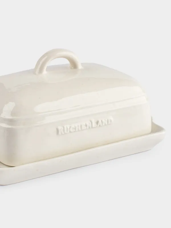 Butter dish, 18 cm, ceramic, rectangular, milky beige, speckled, Ceramo speckled, image-5