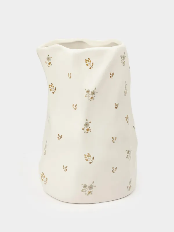 Flower vase, 20 cm, ceramic, milky, Vintage flowers, La flore, image-0