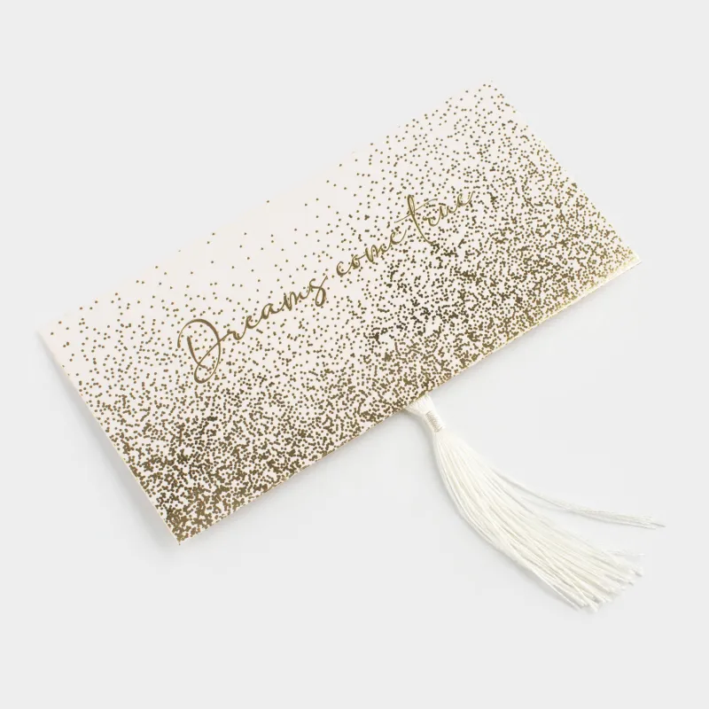 Gift envelope, 16x8 cm, with fringe, paper, milky, Golden sparkles, Sparkle, image-1