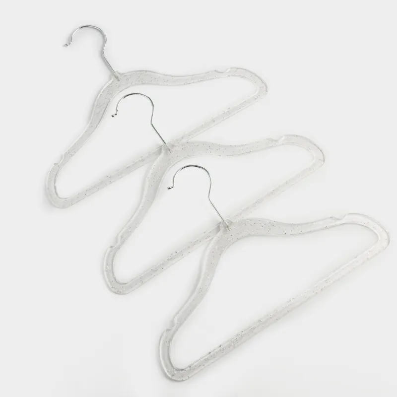 Hanger-hangers, 30 cm, 3 pcs, children's, plastic, transparent with silver sequins, Shimmer, image-1