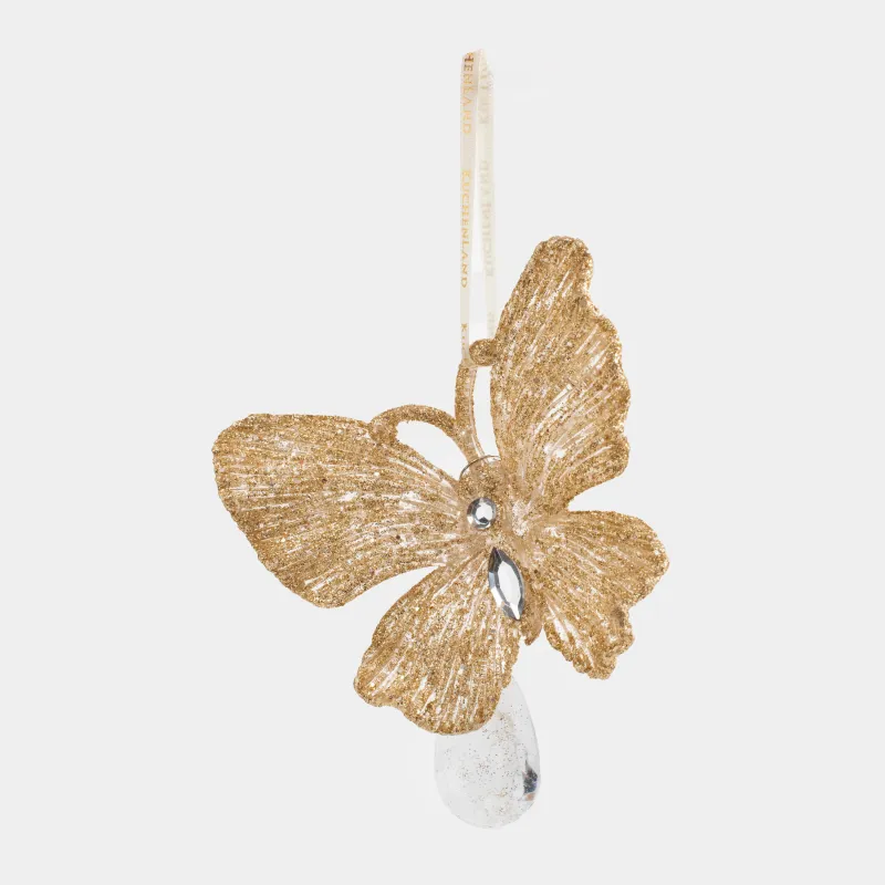 Christmas tree toy, 11 cm, plastic, Champagne, Butterfly, Butterfly NY, image-1