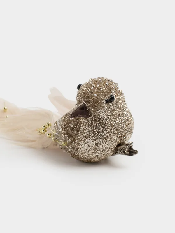 Decorative ornament, 19 cm, clip - on, foam/feather, Champagne, Bird, Birds NY, image-3