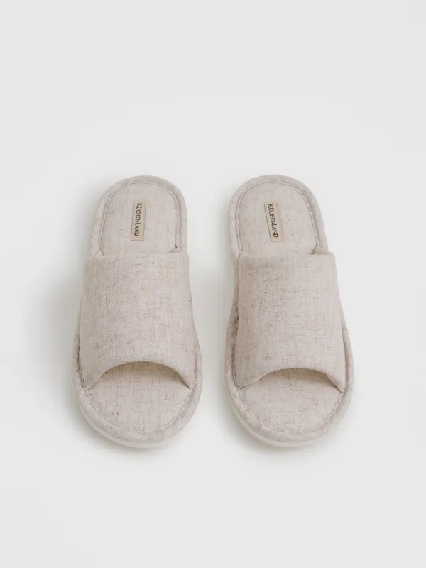 Women's slippers, homewear, size 36-37, polyester/linen, beige, Lino, image-2