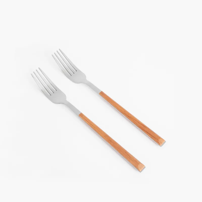 Table fork, 2 pcs, steel/plastic, brown, Prague