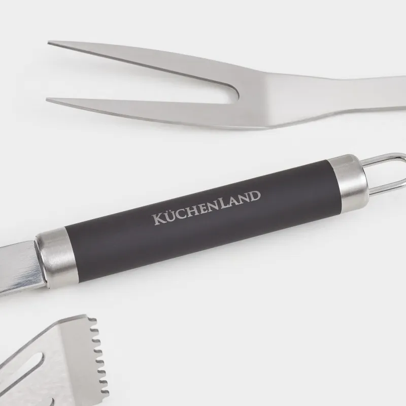 BBQ set, 3 items, in leather case, steel / plastic / eco-leather, BBQ, image-4