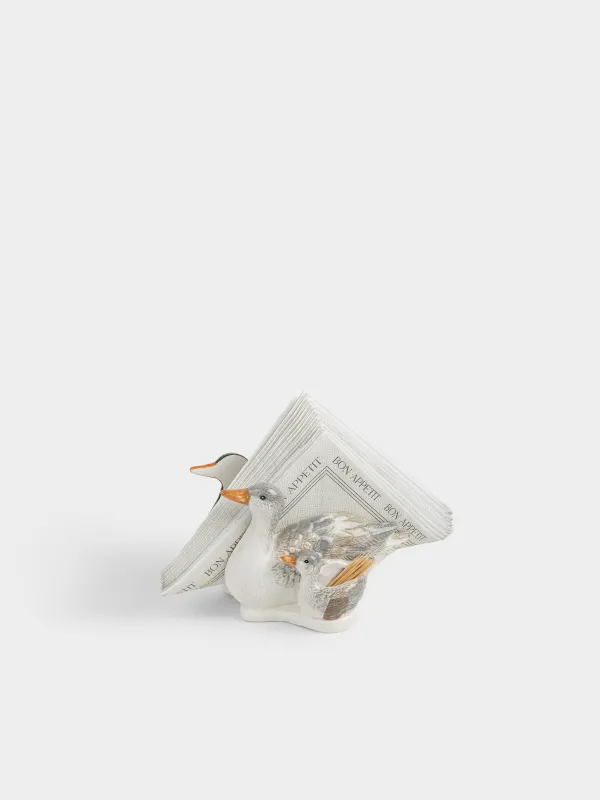 Napkin holder, 15 cm, with toothpick compartment, ceramic, Ducks and duckling, Duck, image-4