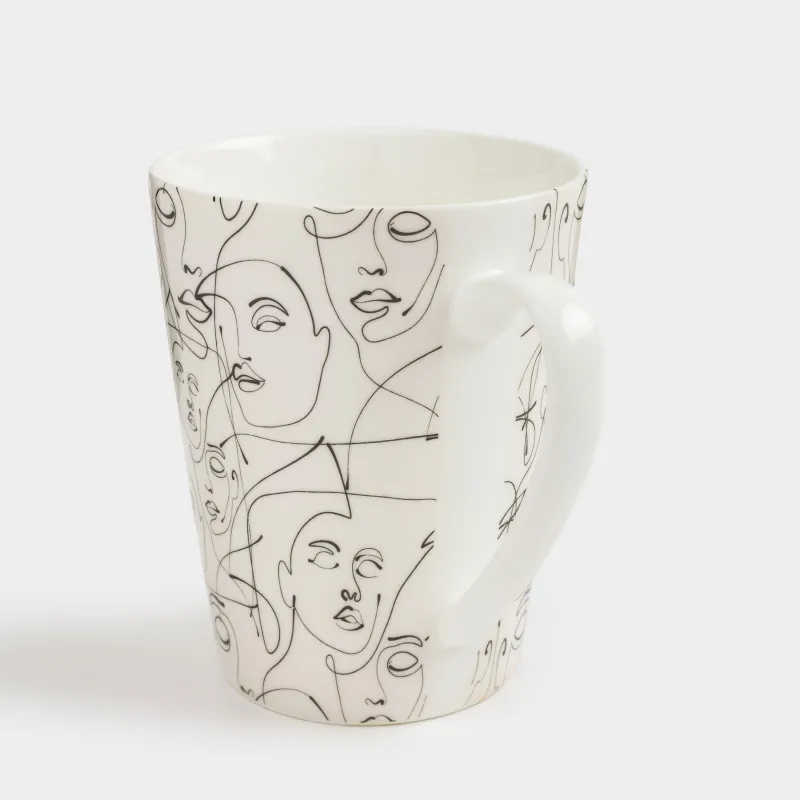 Mug, 420 ml, Porcelain N, Milk, Abstract faces, Face, image-3