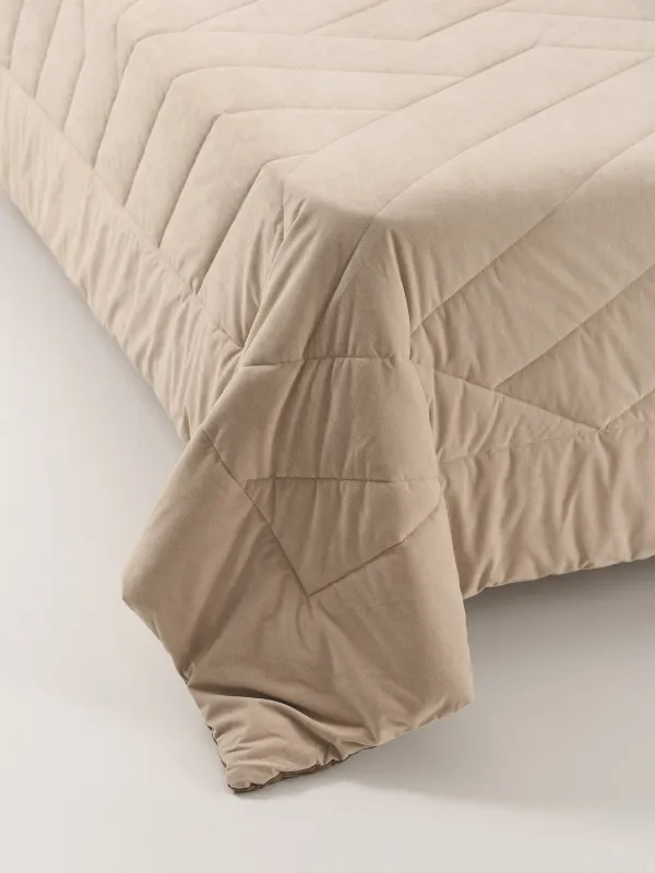 Bedspread, 220x240 cm, quilted, double-sided, velvet/microfiber, sand, Stitch velvet, image-4