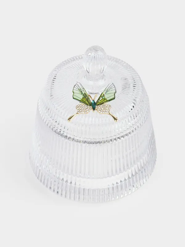 Storage container, 11x13 cm, 250 ml, glass R / rhinestones, Butterfly, Butterfly, image-1