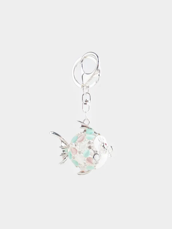 Keychain, 12 cm, metal / rhinestones, gold, Fish ball, Keychain crystal, image-0