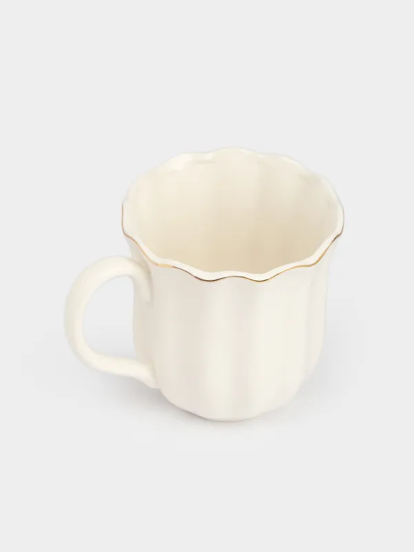 Mug, 400 ml, porcelain P, with golden edging, Wavy edge, Crumple gold, image-1