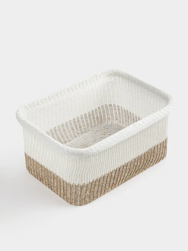Storage basket, 37x27x18, cotton/polyester, rectangular, milky beige, Crochet, image-1