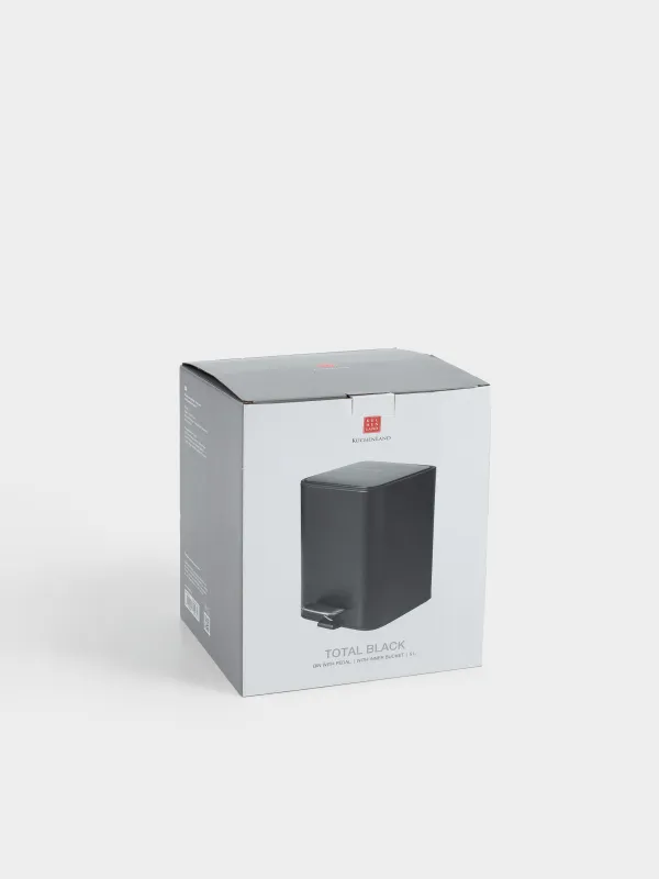 Trash can, 6 L, with pedal, metal, square, black, Total black, image-5