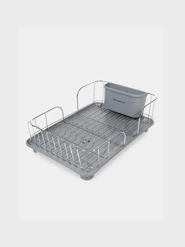 Dish rack, 43x31 cm, with tray, with drain, metal / plastic, light grey, Keepin, image-0