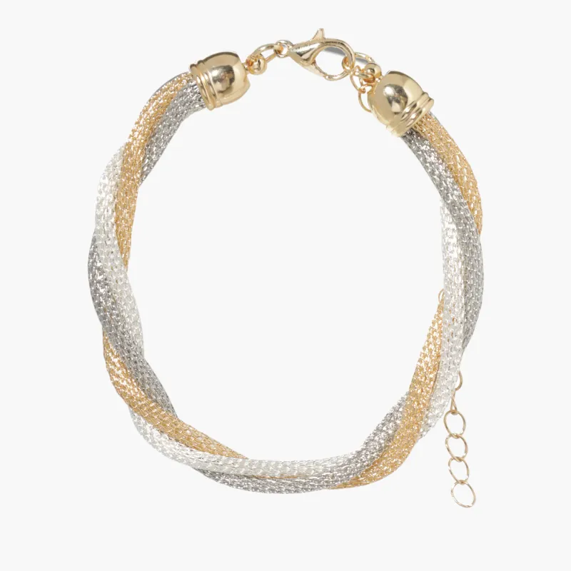 Bracelet, 24 cm, triple, metal, gold-silver, Harness, Flagel