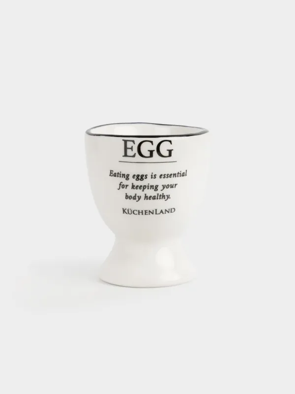 Egg stand, 6 cm, ceramic, milky, with black edging, Egg, Course, image-0