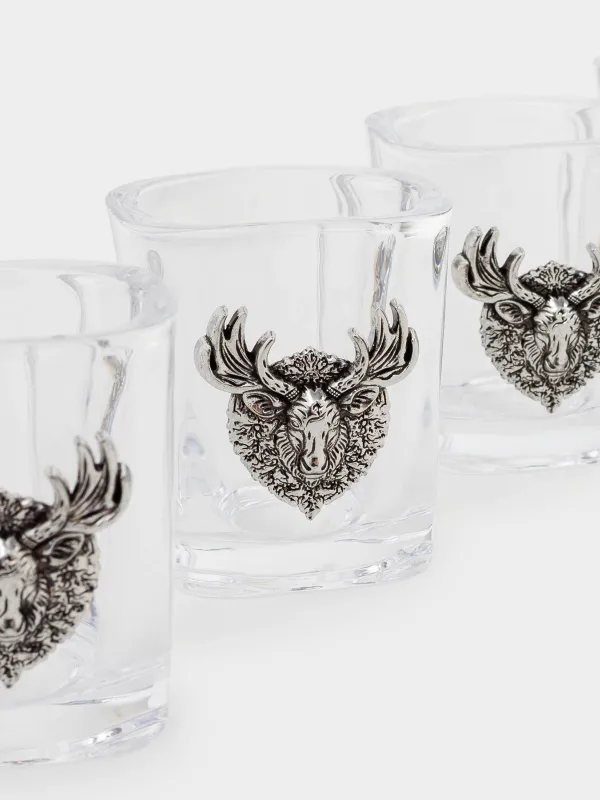 Drinking glass, 50 ml, 4 pcs, on a stand, glass / metal / wood, Moose, Lux elements decor, image-2