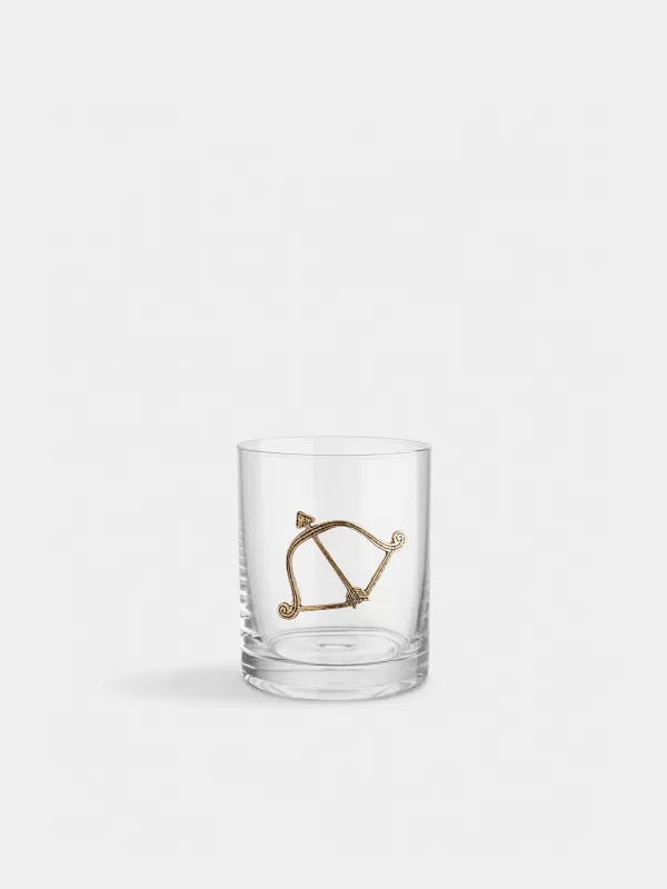 Drinking glass, 10 cm, 340 ml, glass/metal, golden, Sagittarius, Zodiac, image-0