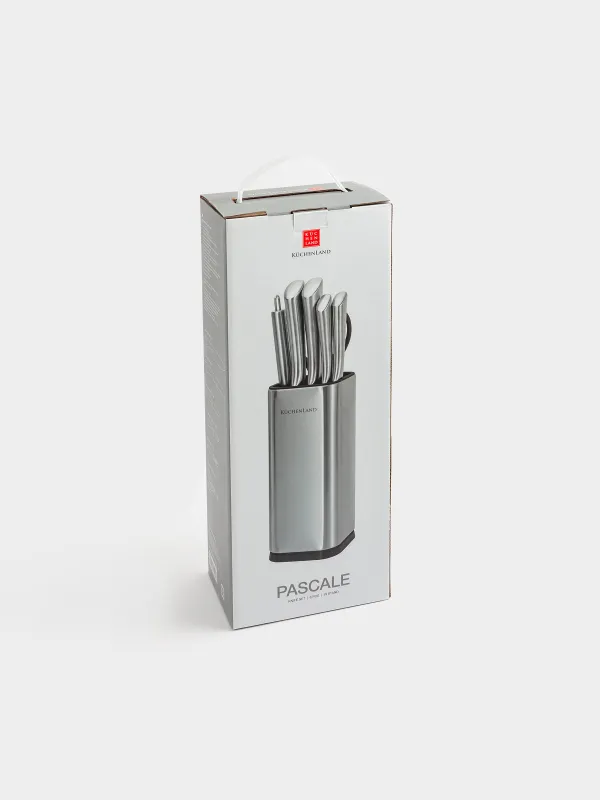 Knife set, 6 pcs, in stand, with peeler / scissors, steel / plastic, Pascale, image-9