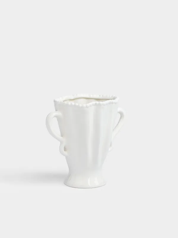 Flower vase, 16 cm, with handles, ceramic, milky, Dots, Crumple grace, image-2