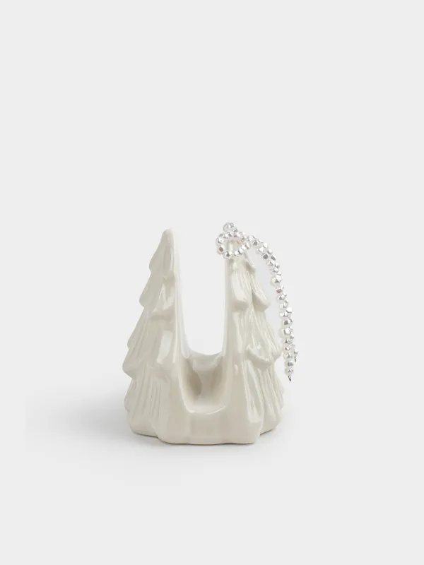 Napkin holder, 8 cm, ceramic / beads, milky, Spruce with bow, Pearl Antarctica, image-2