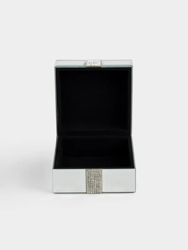 Jewelry box, 12x12 cm, glass, mirror, Silver crystals, Glossy crystal, image-4