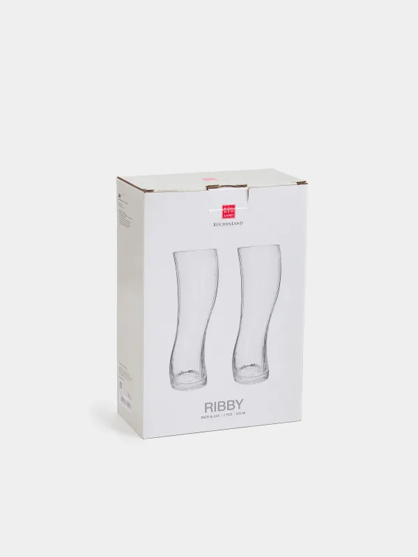 Drinking glass, 23 cm, 600 ml, 2 pcs, glass R, Bend, Ribby, image-5