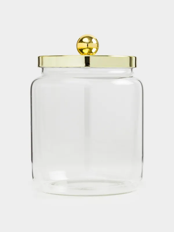 Storage container, 9x12 cm, 450 ml, glass / metal, gold, Classic gold, image-2