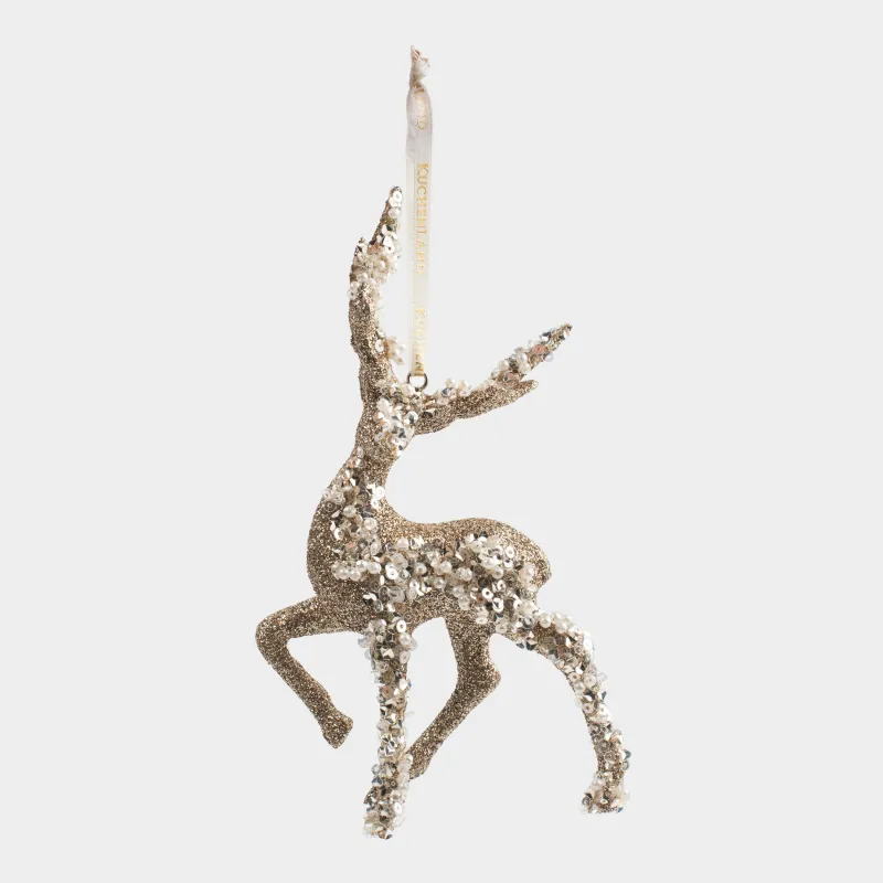 Christmas tree toy, 15 cm, foam/plastic, golden, Deer, Figure sparkle